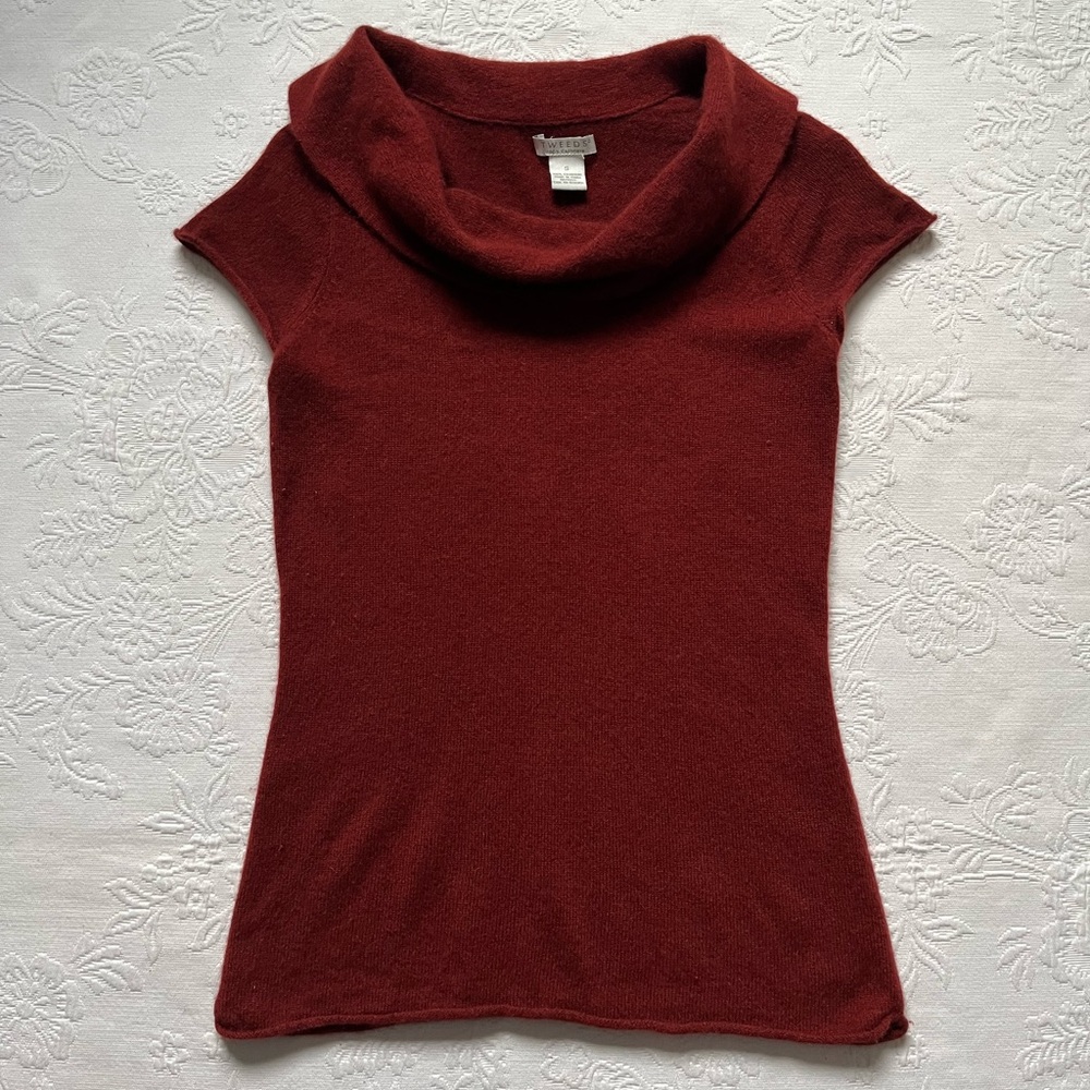Tweeds 100% Cashmere SMALL Cowl Neck Cap Sleeves Maroon Sweater